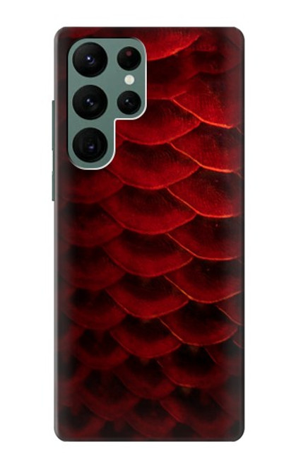 W2879 Red Arowana Fish Scale Hard Case and Leather Flip Case For Samsung Galaxy S22 Ultra