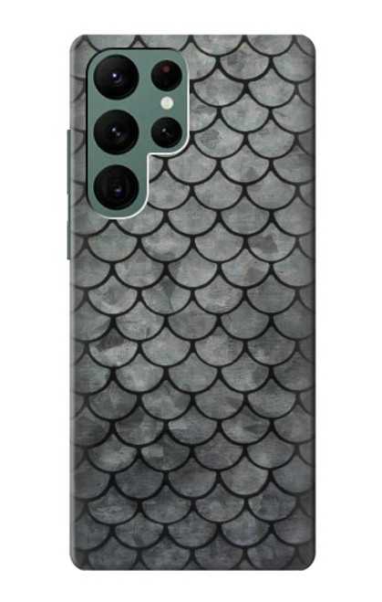 W2950 Silver Fish Scale Hard Case and Leather Flip Case For Samsung Galaxy S22 Ultra