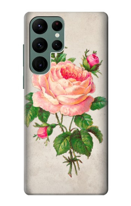 W3079 Vintage Pink Rose Hard Case and Leather Flip Case For Samsung Galaxy S22 Ultra