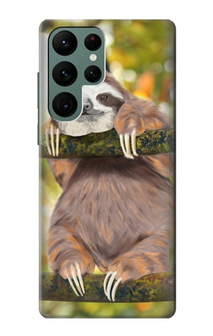 W3138 Cute Baby Sloth Paint Hard Case and Leather Flip Case For Samsung Galaxy S22 Ultra