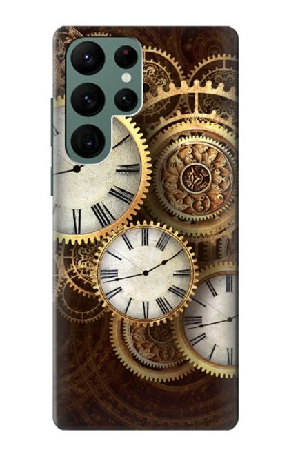 W3172 Gold Clock Live Hard Case and Leather Flip Case For Samsung Galaxy S22 Ultra