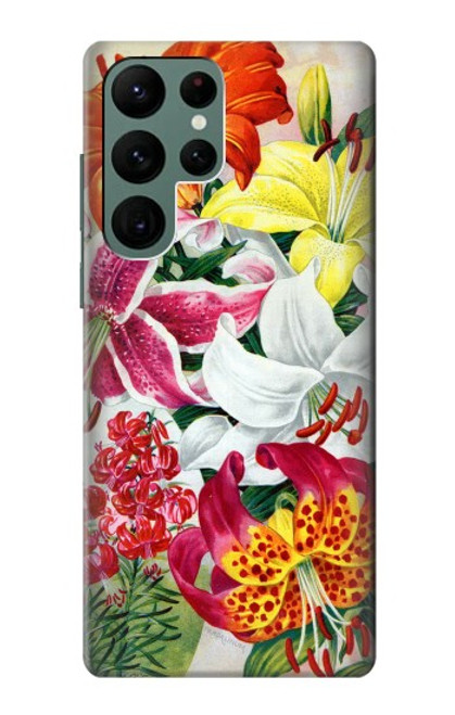 W3205 Retro Art Flowers Hard Case and Leather Flip Case For Samsung Galaxy S22 Ultra