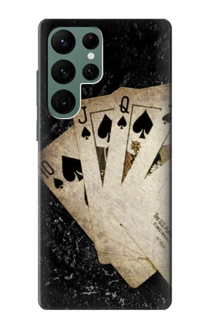 W3231 Vintage Royal Straight Flush Cards Hard Case and Leather Flip Case For Samsung Galaxy S22 Ultra