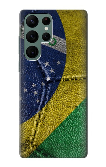 W3297 Brazil Flag Vintage Football Graphic Hard Case and Leather Flip Case For Samsung Galaxy S22 Ultra