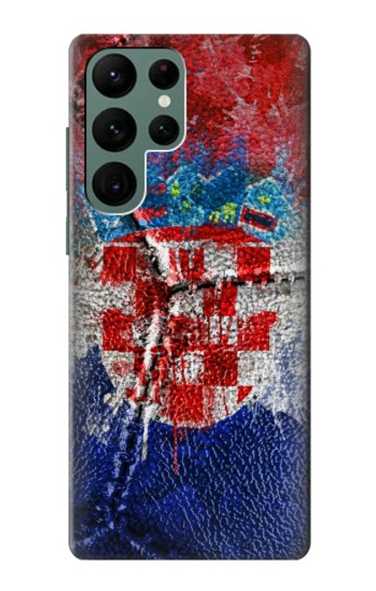 W3313 Croatia Flag Vintage Football Graphic Hard Case and Leather Flip Case For Samsung Galaxy S22 Ultra