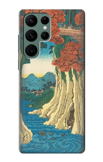 W3348 Utagawa Hiroshige The Monkey Bridge Hard Case and Leather Flip Case For Samsung Galaxy S22 Ultra