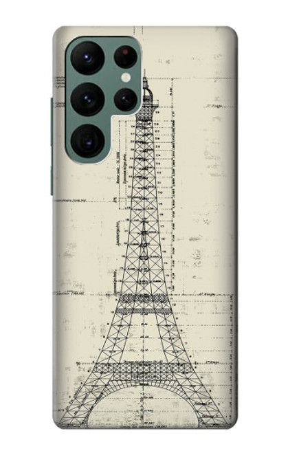 W3474 Eiffel Architectural Drawing Hard Case and Leather Flip Case For Samsung Galaxy S22 Ultra
