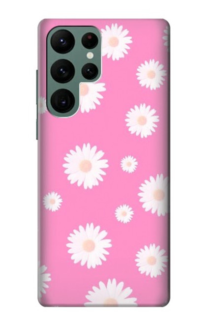 W3500 Pink Floral Pattern Hard Case and Leather Flip Case For Samsung Galaxy S22 Ultra