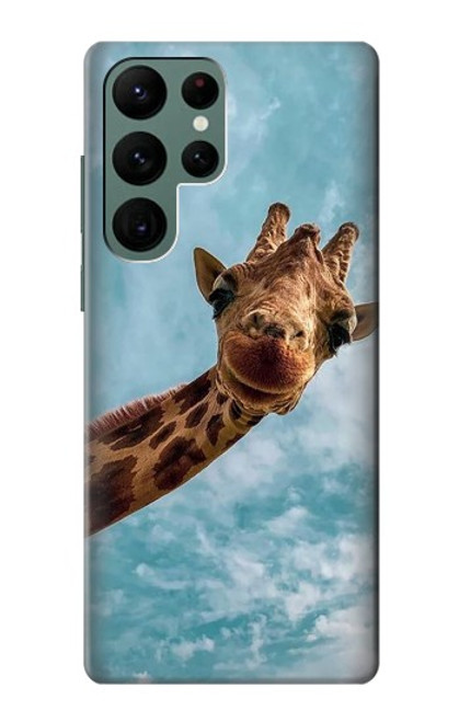W3680 Cute Smile Giraffe Hard Case and Leather Flip Case For Samsung Galaxy S22 Ultra