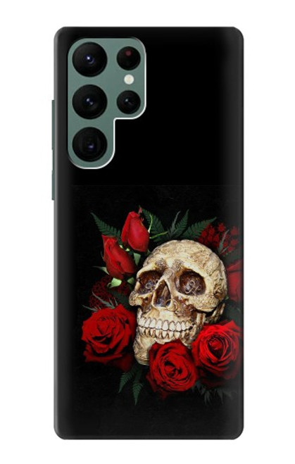 W3753 Dark Gothic Goth Skull Roses Hard Case and Leather Flip Case For Samsung Galaxy S22 Ultra