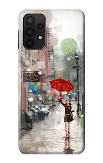 W0108 Girl in The Rain Hard Case and Leather Flip Case For Samsung Galaxy M32 5G