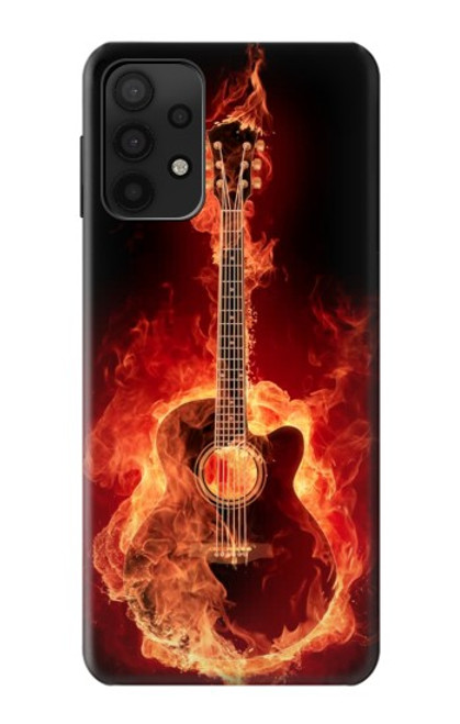 W0415 Fire Guitar Burn Hard Case and Leather Flip Case For Samsung Galaxy M32 5G