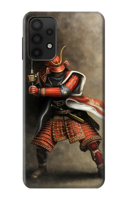 W0796 Japan Red Samurai Hard Case and Leather Flip Case For Samsung Galaxy M32 5G