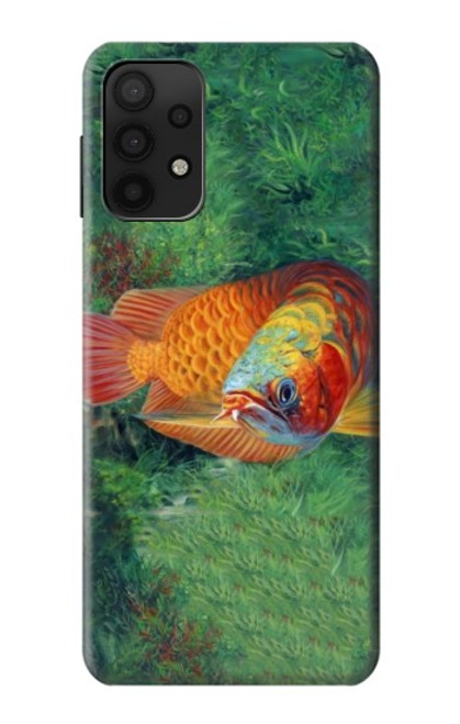 W1157 Red Arowana Fish Hard Case and Leather Flip Case For Samsung Galaxy M32 5G