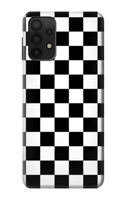 W1611 Black and White Check Chess Board Hard Case and Leather Flip Case For Samsung Galaxy M32 5G