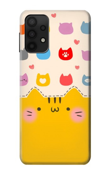 W2442 Cute Cat Cartoon Funny Hard Case and Leather Flip Case For Samsung Galaxy M32 5G