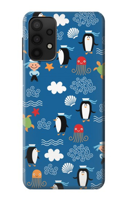 W2572 Marine Penguin Pattern Hard Case and Leather Flip Case For Samsung Galaxy M32 5G