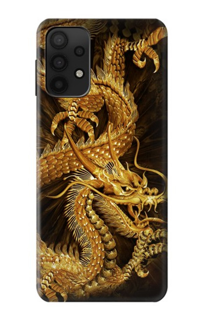 W2804 Chinese Gold Dragon Printed Hard Case and Leather Flip Case For Samsung Galaxy M32 5G