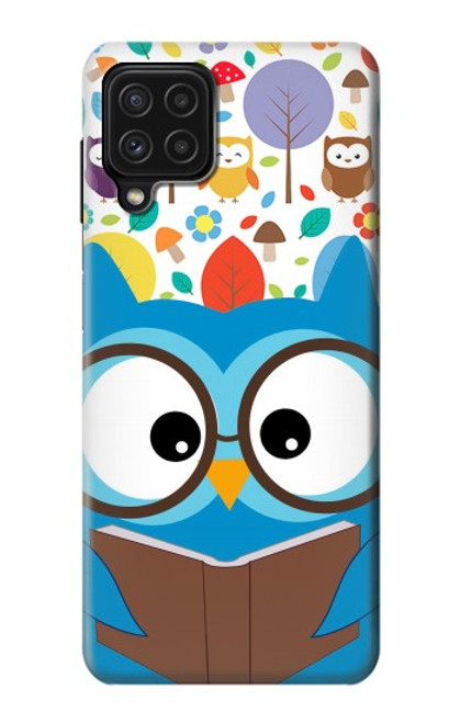 W2521 Cute Nerd Owl Cartoon Hard Case and Leather Flip Case For Samsung Galaxy M22