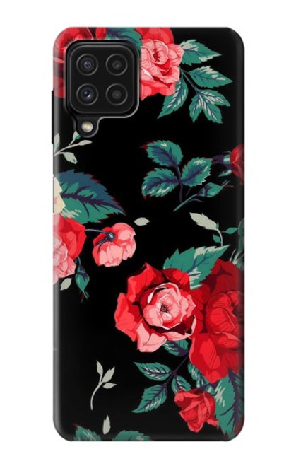 W3112 Rose Floral Pattern Black Hard Case and Leather Flip Case For Samsung Galaxy M22