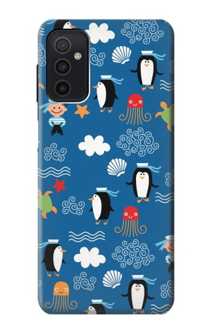 W2572 Marine Penguin Pattern Hard Case and Leather Flip Case For Samsung Galaxy M52 5G