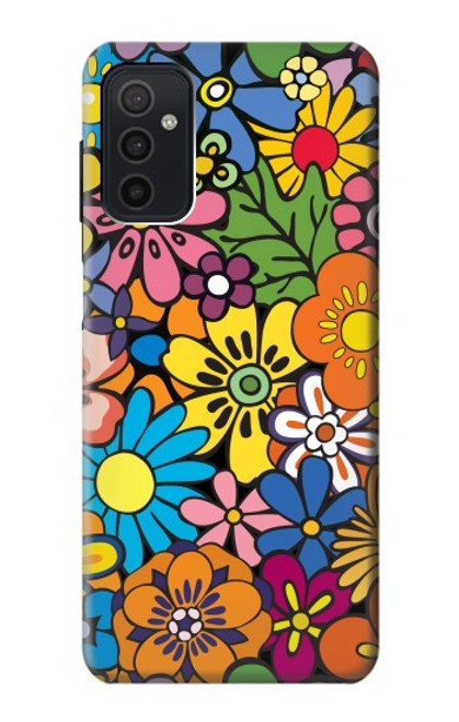 W3281 Colorful Hippie Flowers Pattern Hard Case and Leather Flip Case For Samsung Galaxy M52 5G