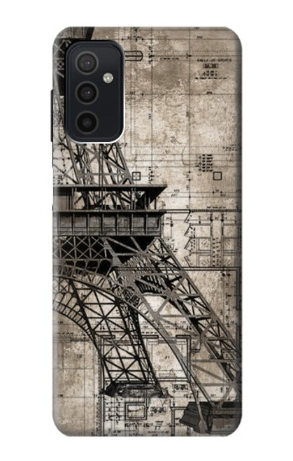 W3416 Eiffel Tower Blueprint Hard Case and Leather Flip Case For Samsung Galaxy M52 5G