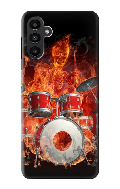 W1431 Skull Drum Fire Rock Hard Case and Leather Flip Case For Samsung Galaxy A13 5G