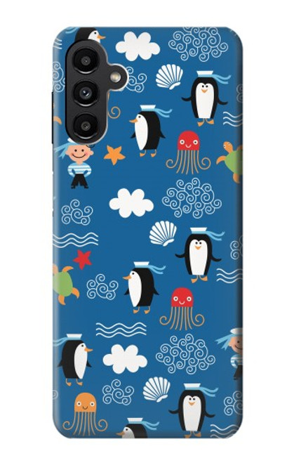 W2572 Marine Penguin Pattern Hard Case and Leather Flip Case For Samsung Galaxy A13 5G