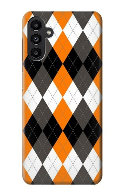 W3421 Black Orange White Argyle Plaid Hard Case and Leather Flip Case For Samsung Galaxy A13 5G