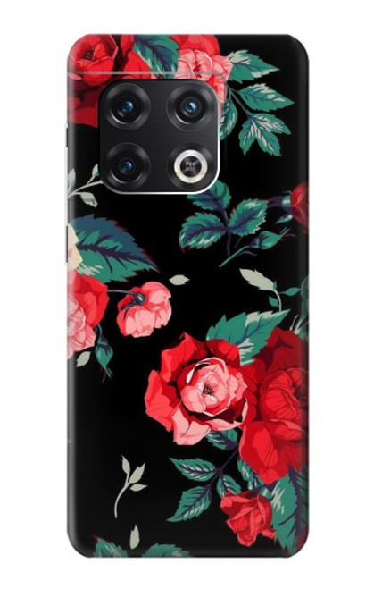 W3112 Rose Floral Pattern Black Hard Case and Leather Flip Case For OnePlus 10 Pro
