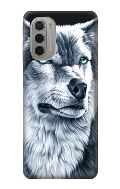 W0123 Grim White Wolf Hard Case and Leather Flip Case For Motorola Moto G51 5G