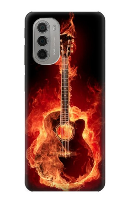 W0415 Fire Guitar Burn Hard Case and Leather Flip Case For Motorola Moto G51 5G