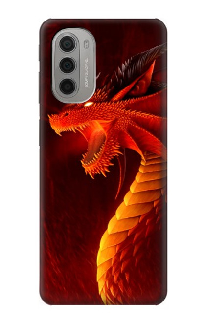 W0526 Red Dragon Hard Case and Leather Flip Case For Motorola Moto G51 5G