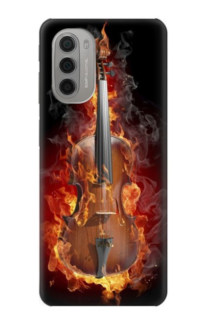W0864 Fire Violin Hard Case and Leather Flip Case For Motorola Moto G51 5G