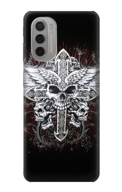 W1434 Skull Wing Tattoo Biker Hard Case and Leather Flip Case For Motorola Moto G51 5G