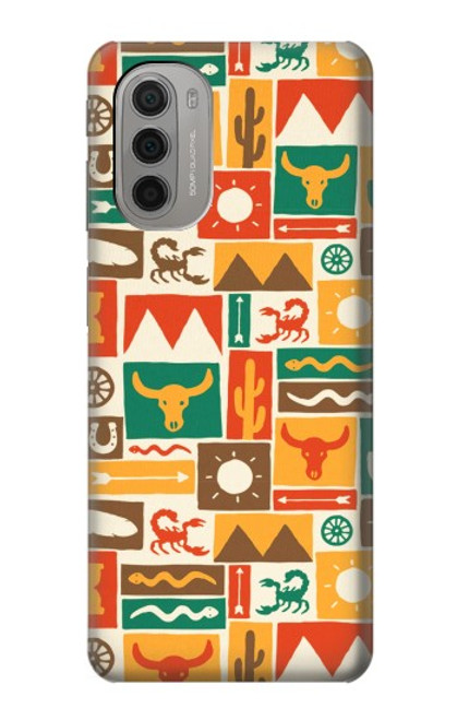 W1873 Western Pattern Hard Case and Leather Flip Case For Motorola Moto G51 5G