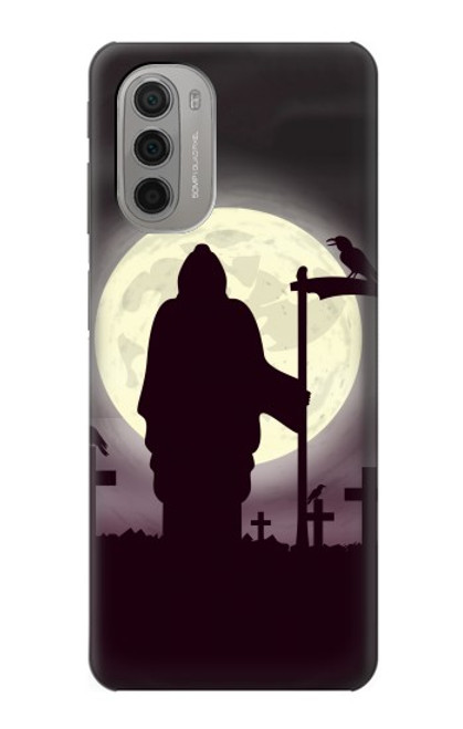 W3262 Grim Reaper Night Moon Cemetery Hard Case and Leather Flip Case For Motorola Moto G51 5G