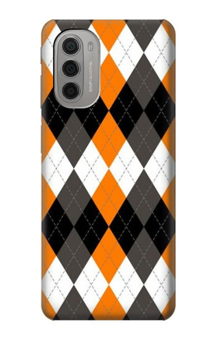 W3421 Black Orange White Argyle Plaid Hard Case and Leather Flip Case For Motorola Moto G51 5G