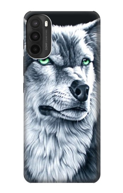 W0123 Grim White Wolf Hard Case and Leather Flip Case For Motorola Moto G71 5G