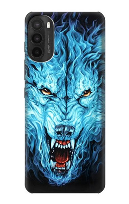 W0752 Blue Fire Grim Wolf Hard Case and Leather Flip Case For Motorola Moto G71 5G