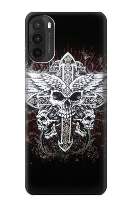 W1434 Skull Wing Tattoo Biker Hard Case and Leather Flip Case For Motorola Moto G71 5G