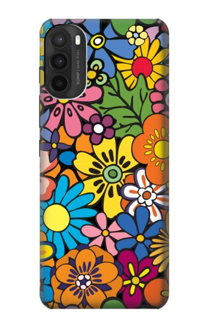 W3281 Colorful Hippie Flowers Pattern Hard Case and Leather Flip Case For Motorola Moto G71 5G