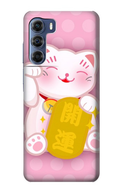 W3025 Pink Maneki Neko Lucky Cat Hard Case and Leather Flip Case For Motorola Edge S30