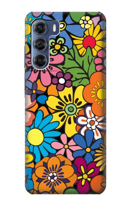 W3281 Colorful Hippie Flowers Pattern Hard Case and Leather Flip Case For Motorola Edge S30