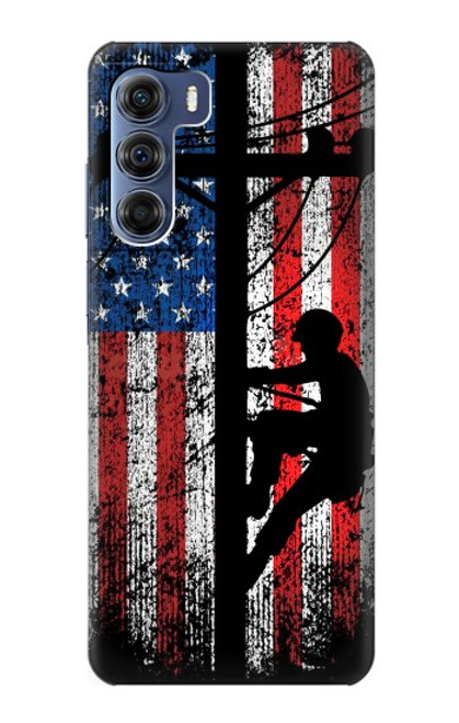 W3803 Electrician Lineman American Flag Hard Case and Leather Flip Case For Motorola Edge S30