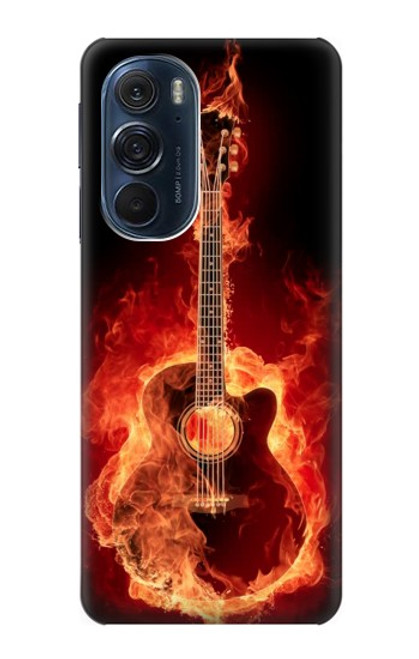 W0415 Fire Guitar Burn Hard Case and Leather Flip Case For Motorola Edge X30