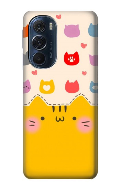 W2442 Cute Cat Cartoon Funny Hard Case and Leather Flip Case For Motorola Edge X30