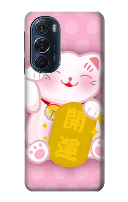 W3025 Pink Maneki Neko Lucky Cat Hard Case and Leather Flip Case For Motorola Edge X30