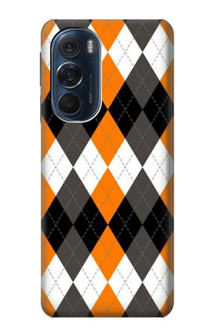 W3421 Black Orange White Argyle Plaid Hard Case and Leather Flip Case For Motorola Edge X30